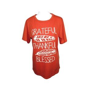 Grateful Thankful Blessed Women's Size Large Tee Reddish Orange